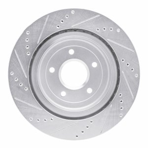 Chevrolet Corvette Brake Rotor (1) - Rear Right - R1 Concepts - Drilled & Slotted - Silver - `06-`13